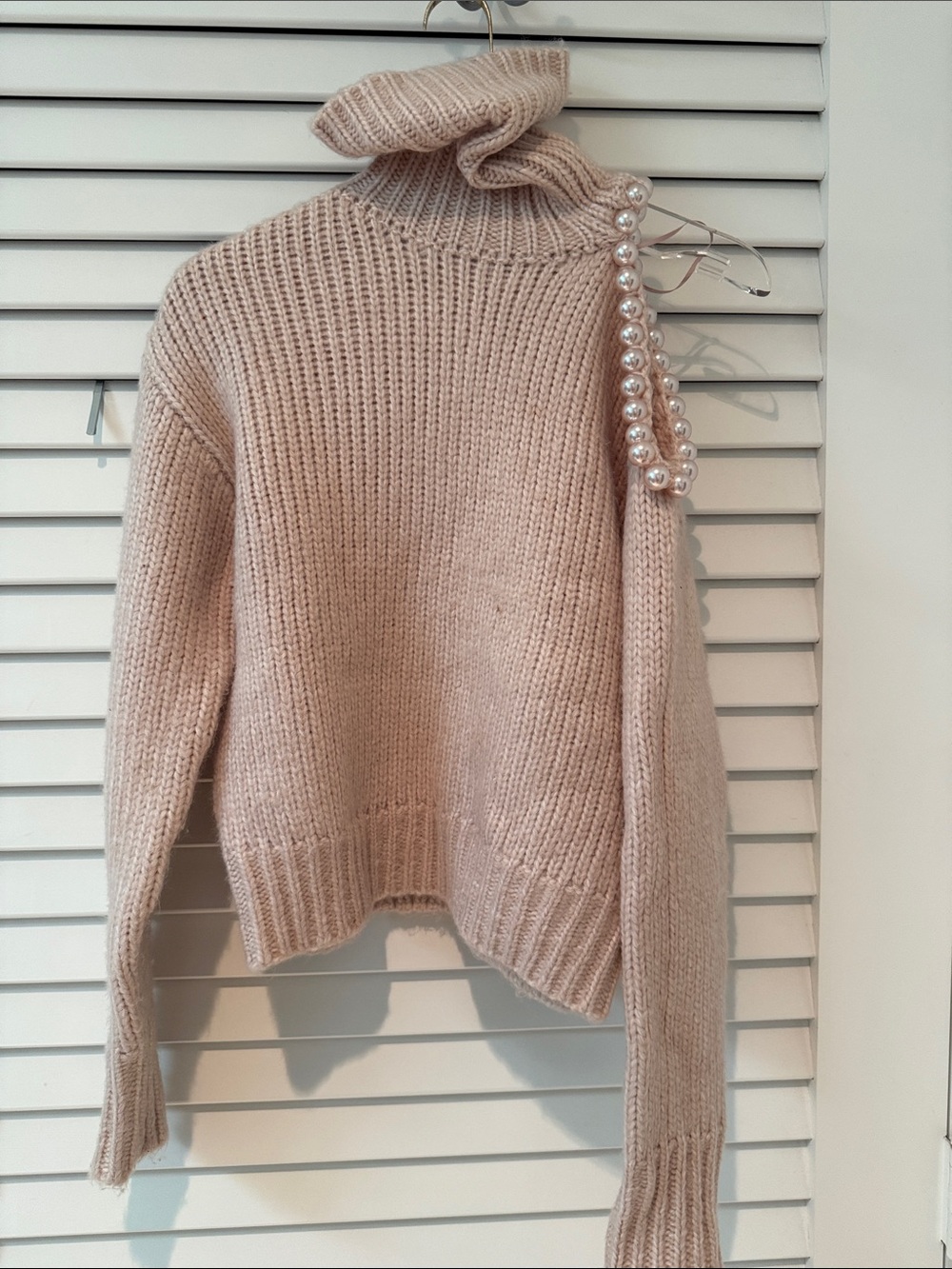 Zara Ivory Pearl Embellished Turtleneck Sweater Size Small